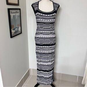 By Johnny Black & White Geometric Knit Bodycon Maxi Dress – Square Neck SZ XXL